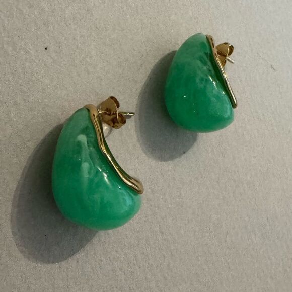 Green and Gold Hoop Earrings M441 - Picture 3 of 3